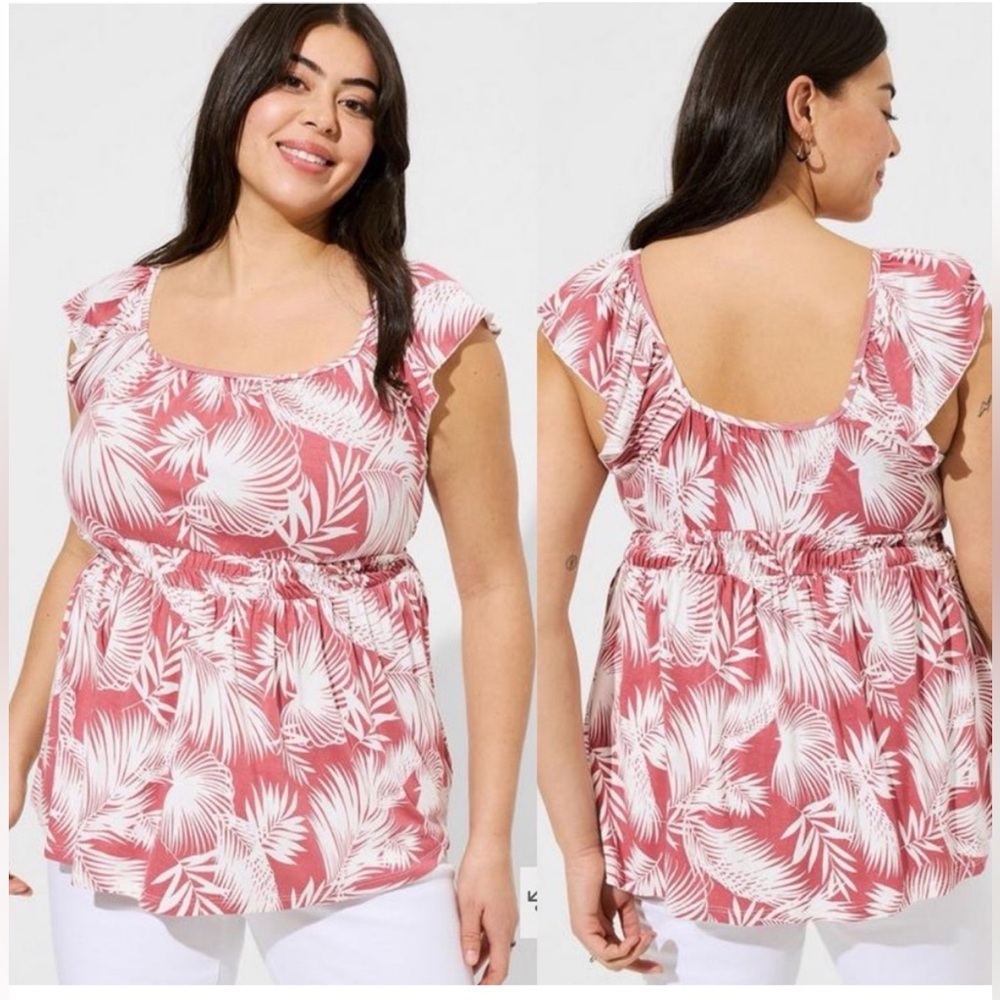 Torrid Dusty Rose Super Soft‎ Square Neck Cinched Waist Babydoll Top